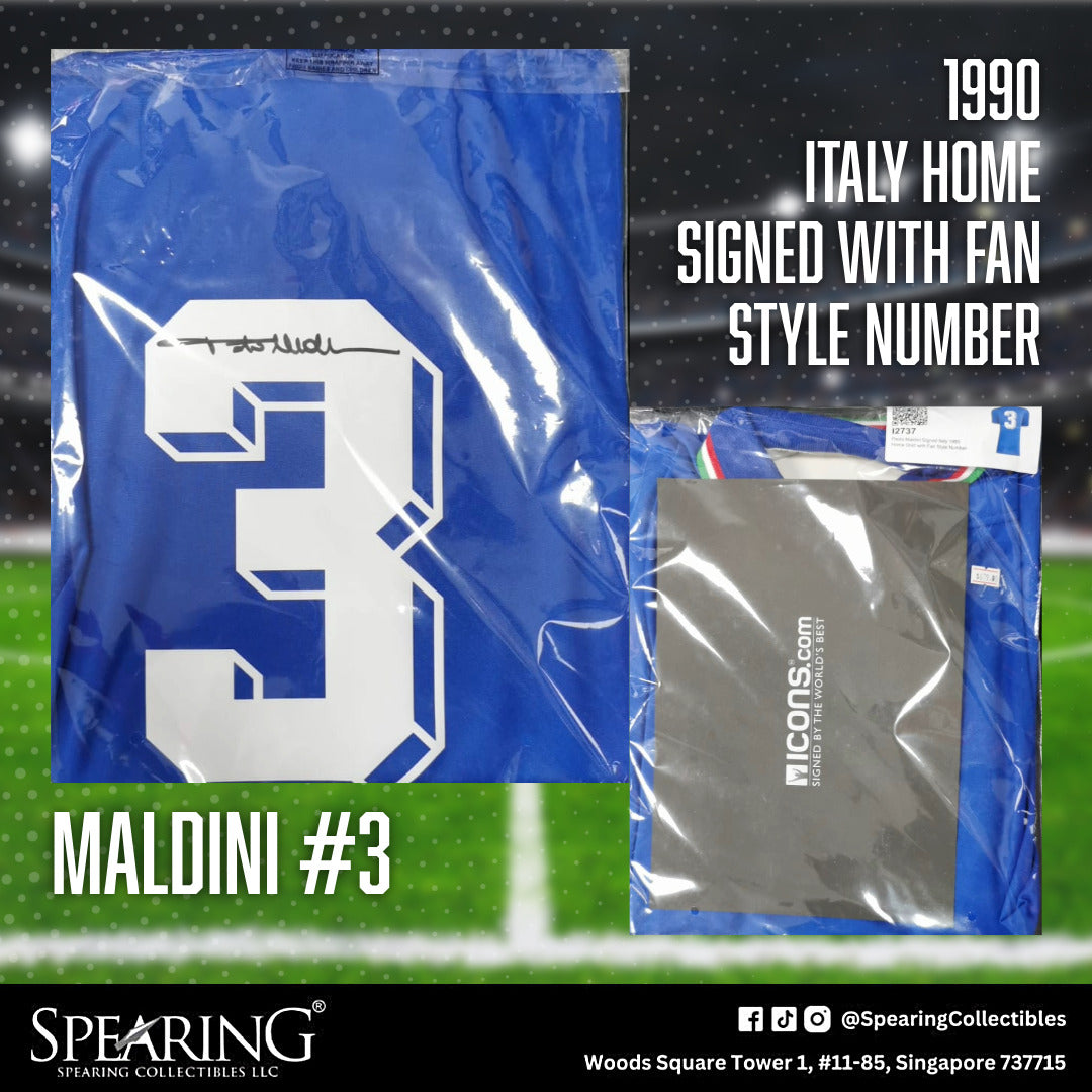 1990 Paolo Maldini #3 Italy Home Signed Jersey with Fan Style Number
